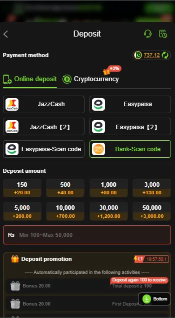 Y999 deposit with JazzCash, Easypaisa, and bank transfer